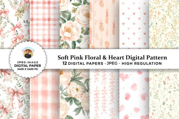 Download Soft Pink Floral &amp; Heart Digital Pattern - Digital pattern Collection