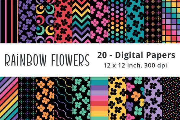 Download Rainbow Colored Flowers Printable Papers - Printable papers Collection