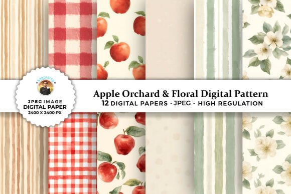 Download Apple Orchard &amp; Floral Digital Pattern - Digital pattern Collection
