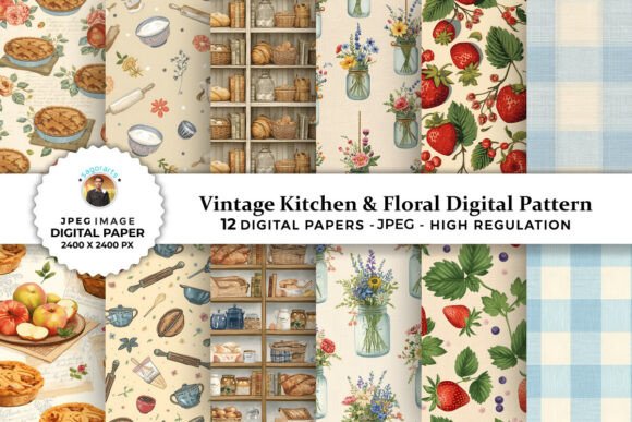 Download Vintage Kitchen &amp; Floral Digital Pattern - Digital pattern Collection